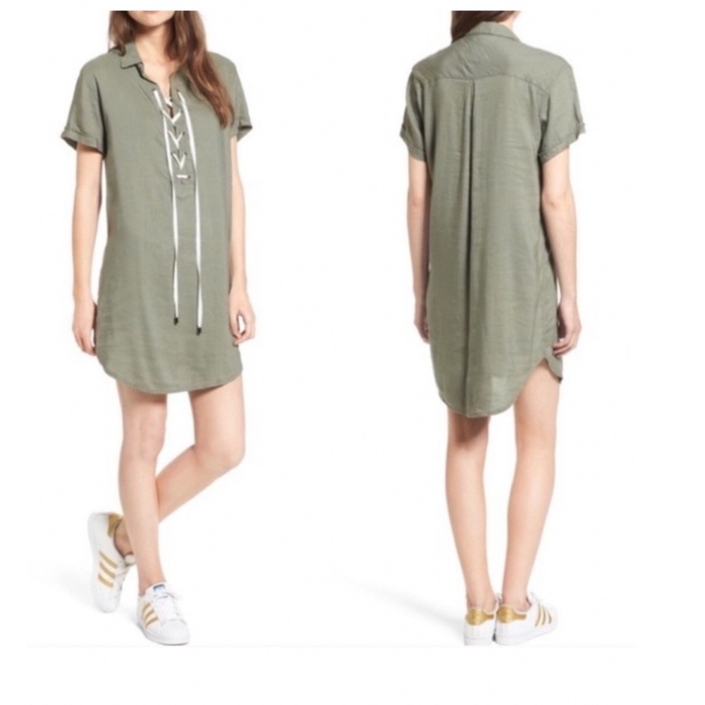 Rails Rocky Sage Shirt Dress Womens Medium Green Edwardian Lace Up Linen Midi